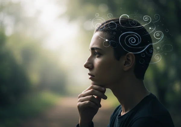 Persona considerando la salud mental, señales tempranas de esquizofrenia