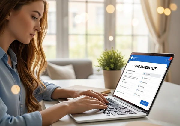 Persona utilizando una herramienta de evaluación de esquizofrenia en línea