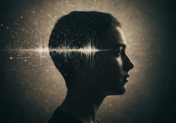 Abstract of person experiencing auditory hallucinations.