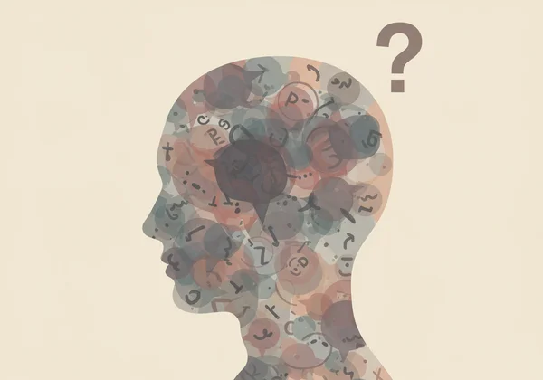 Person confused by overlapping mental health symptoms.