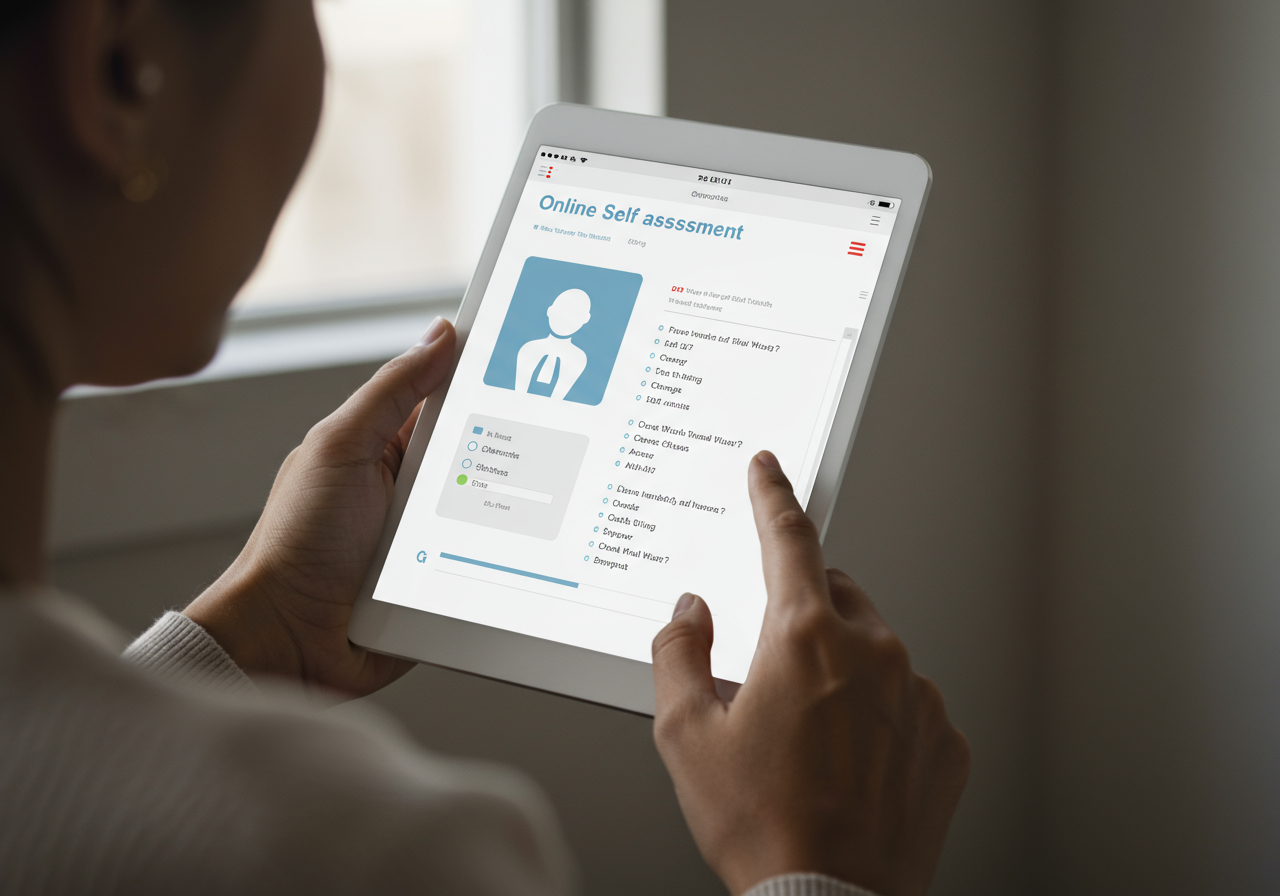Person using an online mental health self-assessment tool
