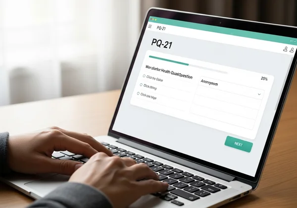 A person taking an online mental health screening test.