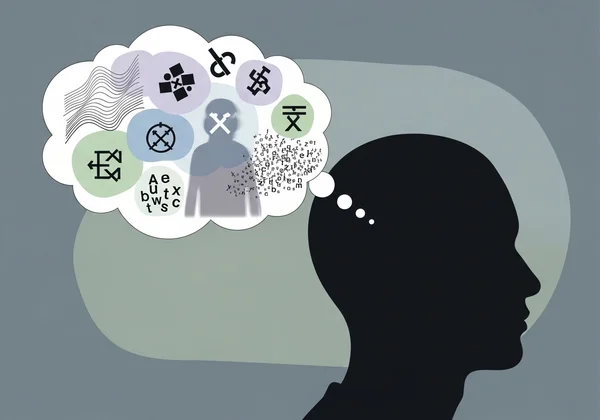 Subtle early signs of schizophrenia in a thought bubble.